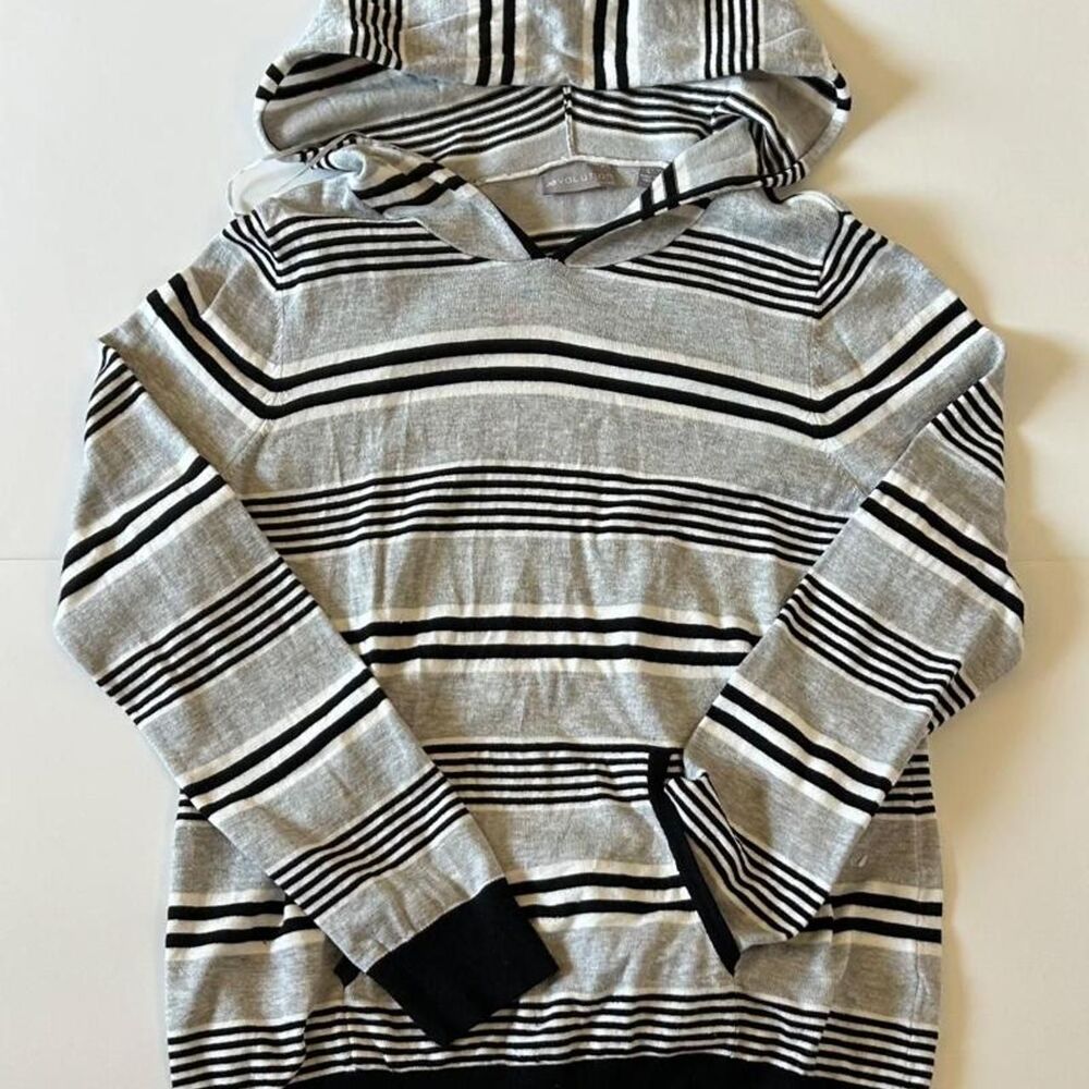 Evolution by Cyrus black + gray + white striped pullover hoodie